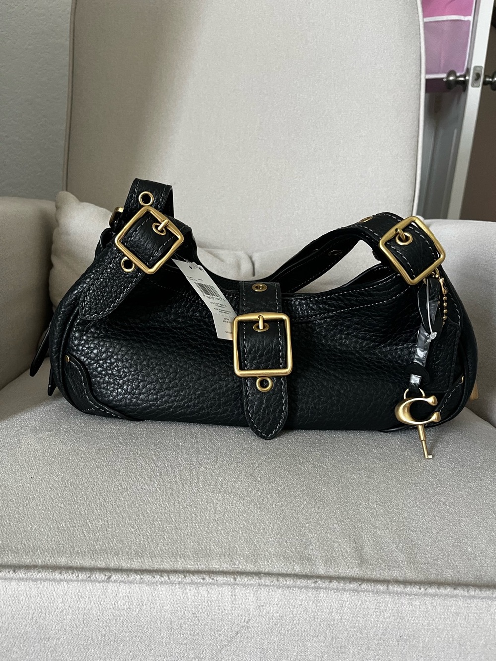 Coach Drifter 31 Black Leather Shoulder Bag with Gold Hardware NWT